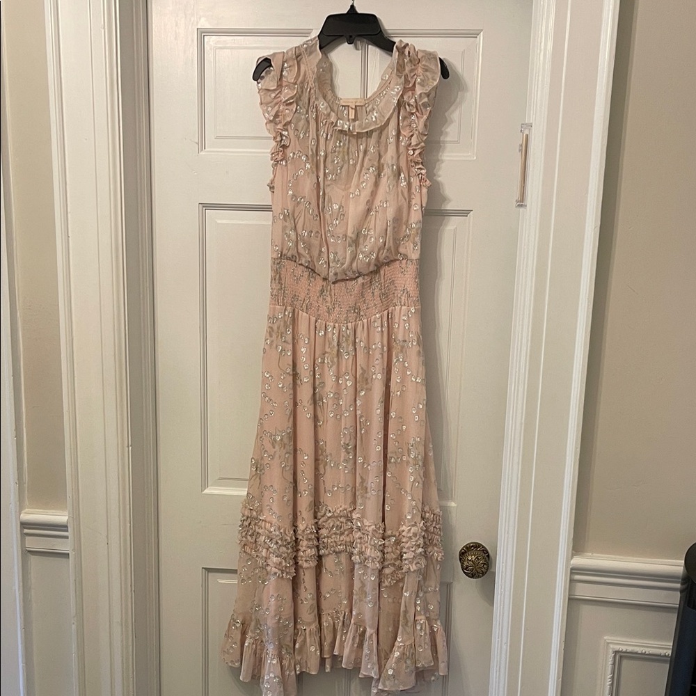 Rebecca Taylor Blush/Sikver Floral Asymmetrical Dress